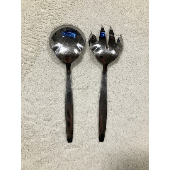 Vintage Mid Century Modern Large Serving Salad Fork And Spoon Set - Picture 3 of 5